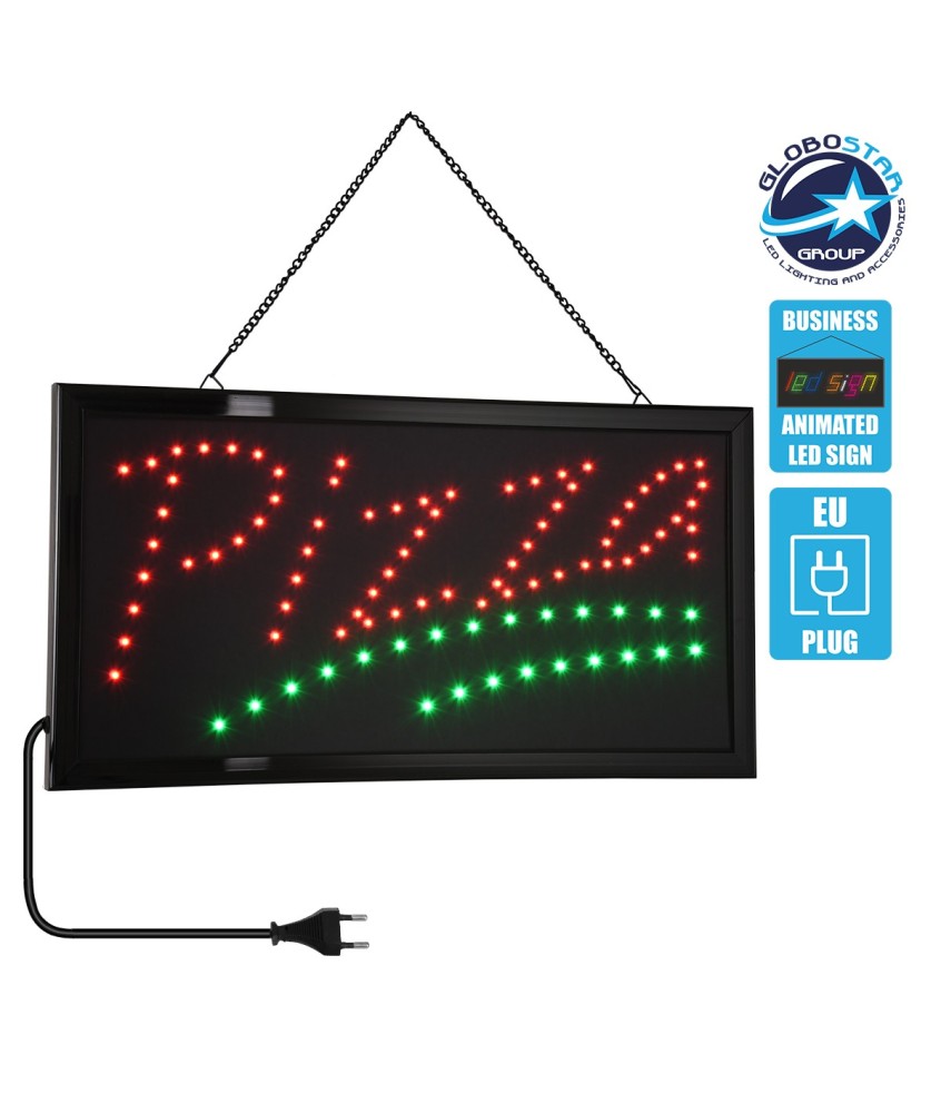 GloboStar® 75684 Φωτιστικό Ταμπέλα LED Σήμανσης PIZZA με Πρίζα AC 230V Μ48xΠ25xΥ2cm
